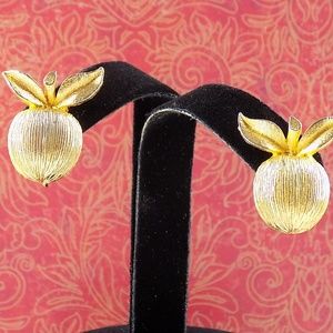 Gold Tone Clip On Apple Earrings Sarah Coventry